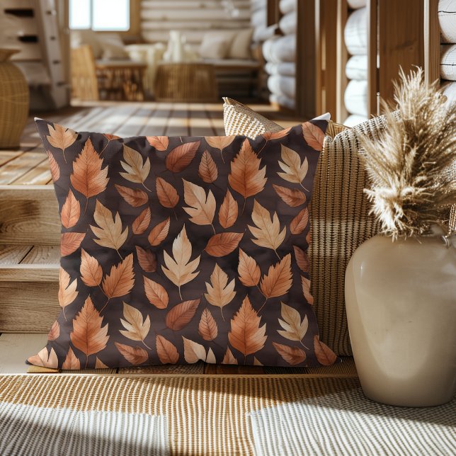 Golden Amber Brown Autumn Leaf Pattern Cushion (Creator Uploaded)