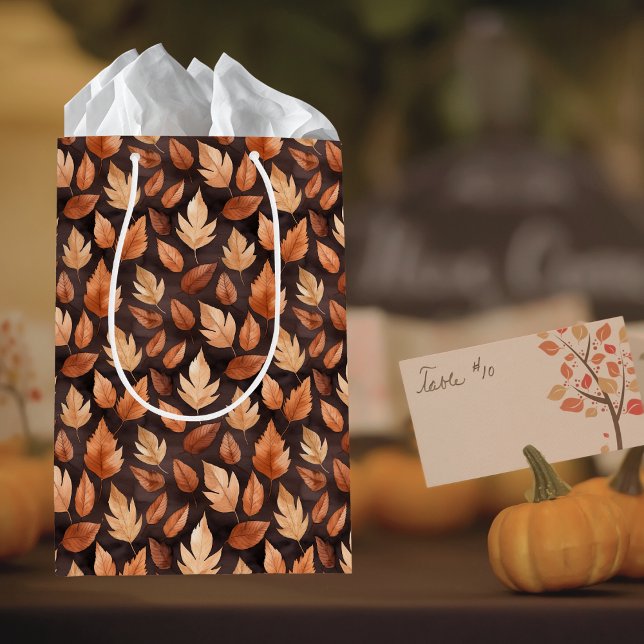 Golden Amber Brown Autumn Leaf Pattern Medium Gift Bag (Creator Uploaded)