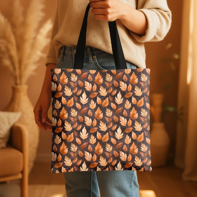 Golden Amber Brown Autumn Leaf Pattern Tote Bag (Creator Uploaded)