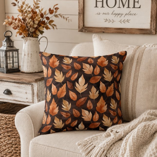 Golden Amber Brown Autumn Leaves Pattern Cushion (Creator Uploaded)