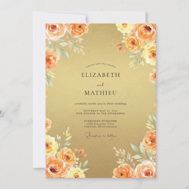 Golden Amber Leaf Wedding Invitation (Front)