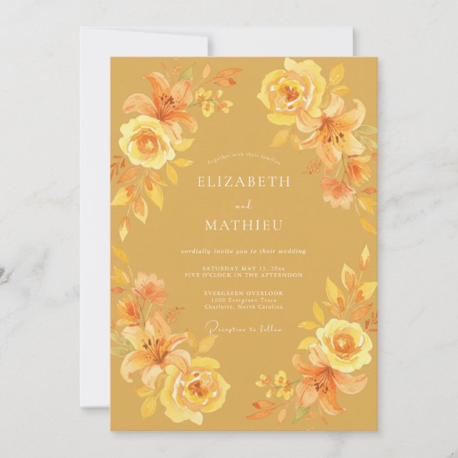 Golden Amber Petal Wedding Invitation (Front)