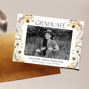 Golden Amber Watercolor Crystals Photo Graduation Announcement