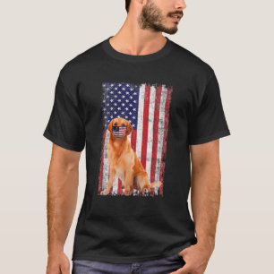 Golden American Flag Dog Wears Face Mask 4Th Of Ju T-Shirt