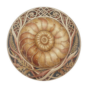 Golden Ammonite Fossil Celtic Frame Ornate Pattern Cutting Board