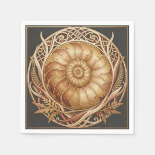 Golden Ammonite Fossil Celtic Frame Ornate Pattern Napkin