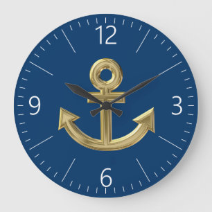 Golden anchor large clock
