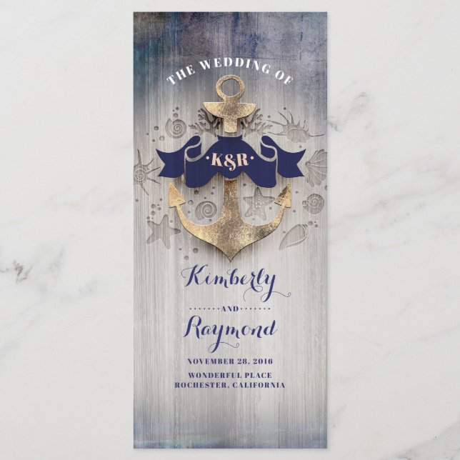Golden Anchor Nautical Wedding Programs Programme (Front)