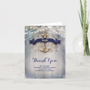 Golden Anchor Nautical Wedding Thank You Card