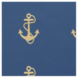 Golden Anchor on Navy Blue Nautical Fabric
