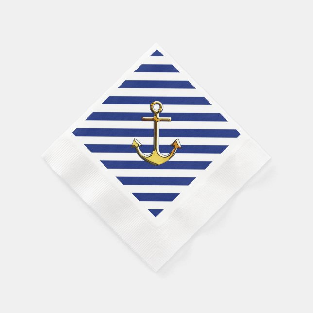 Golden Anchor on Navy Stripes Napkin (Corner)