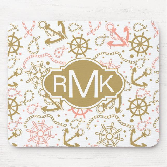Golden Anchor Pattern | Monogram Mouse Pad (Front)
