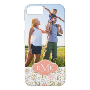 Golden Anchor Pattern  Your Photo & Monogram Case-Mate iPhone Case