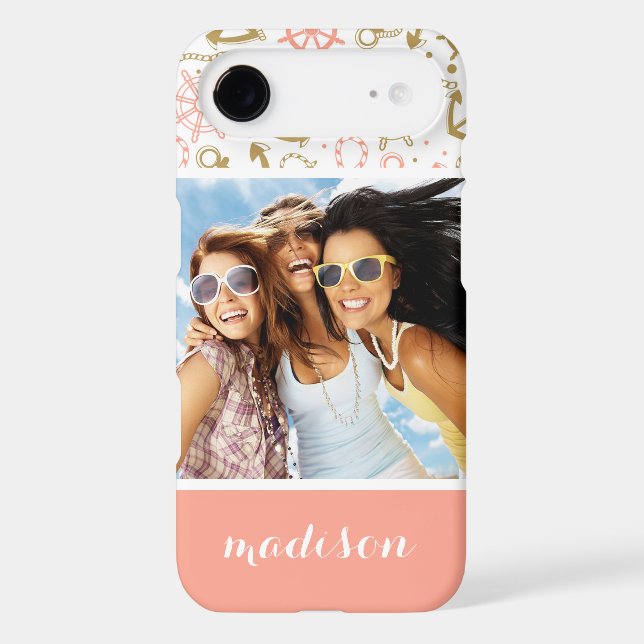 Golden Anchor Pattern | Your Photo & Name Case-Mate iPhone Case (Back)