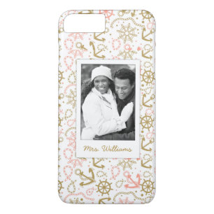 Golden Anchor Pattern Your Photo & Name Case-Mate iPhone Case