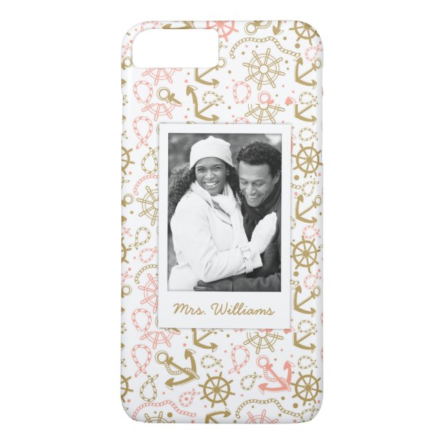 Golden Anchor Pattern | Your Photo & Name Case-Mate iPhone Case (Back)