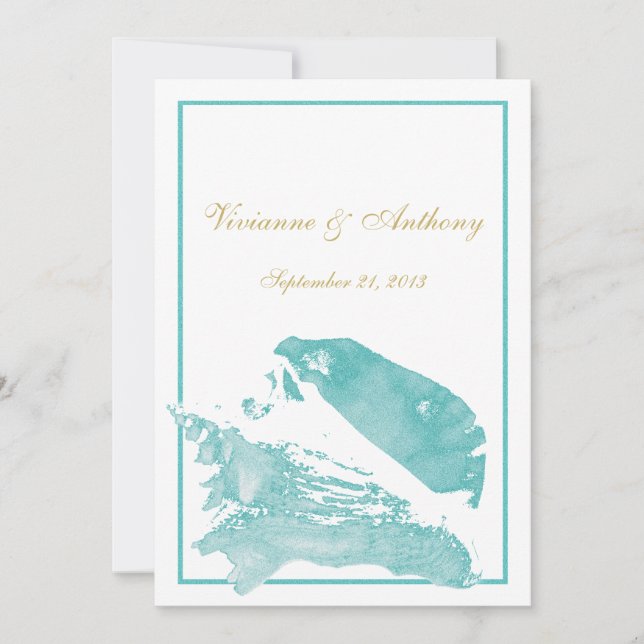 Golden and Aqua Marine Seashell Wedding Invitation (Front)