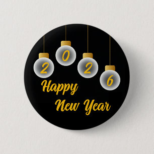 Golden and Black 2026 New Year Pin Button
