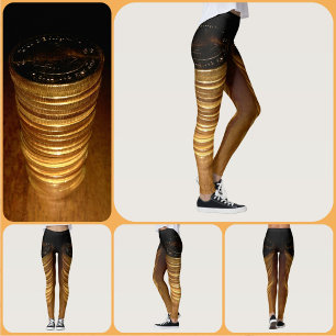 Golden and Black Stacked Gold Coins Glam Leggings