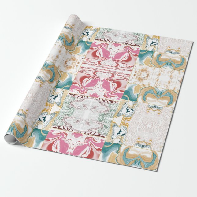 Golden and blue marble pattern wrapping paper (Unrolled)
