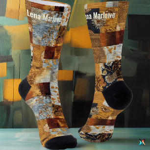 Golden and Blue Patchwork Socks – Custom Artistic 