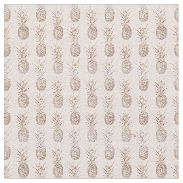 Golden and blush pineapples pattern fabric (Close Up)