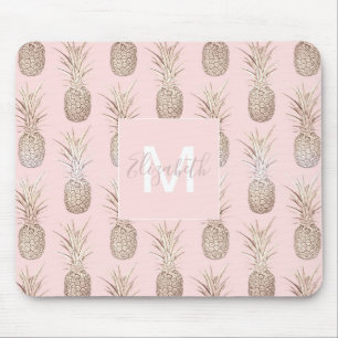 Golden and blush pineapples pattern mouse pad