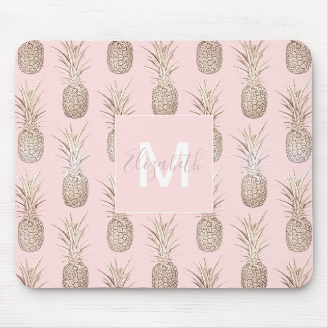 Golden and blush pineapples pattern mouse pad (Front)