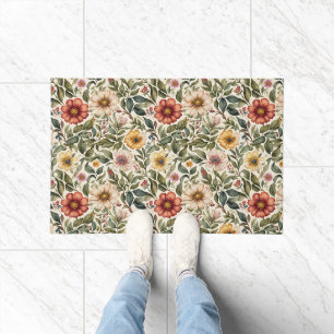Golden and Burnt Orange Floral Botanical Doormat