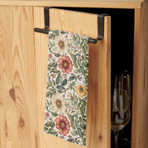 Golden and Burnt Orange Floral Botanical Tea Towel