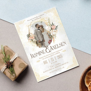 Golden and Flower Elegant Wedding Invitation
