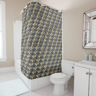 Golden and grey stain, carved rectangular pieces shower curtain
