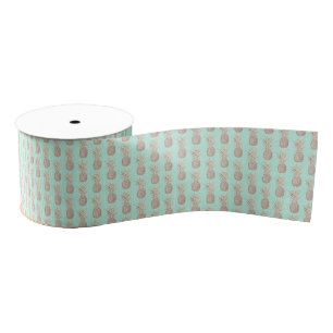 Golden and mint pineapples pattern grosgrain ribbon