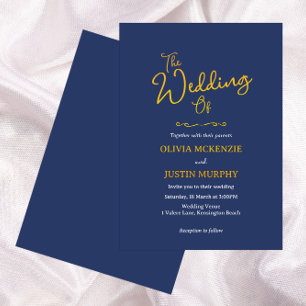 Golden And Navy Blue Script  Invitation