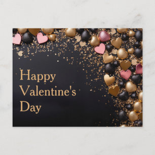 Golden and Pink hearts on black ground Valentine's Postcard