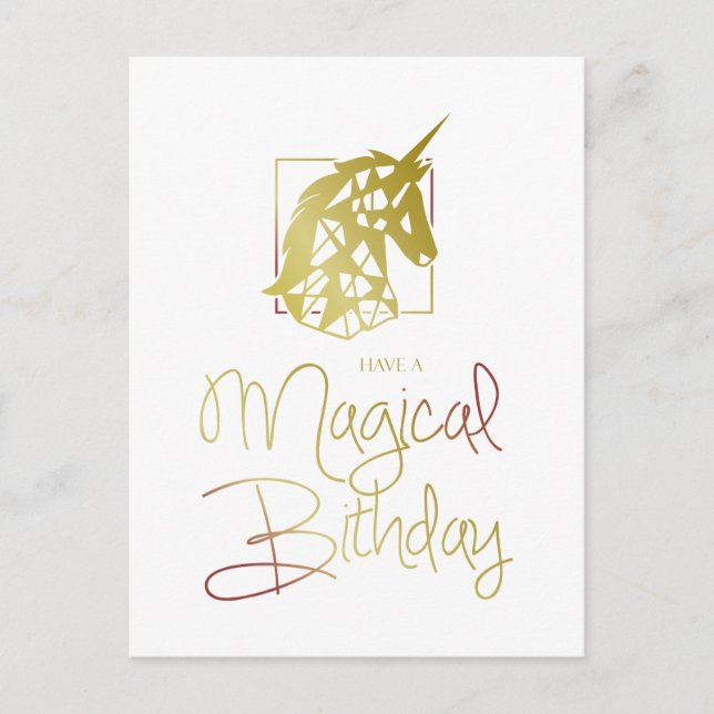 Golden and Red Unicorn for Magical Birthday Invitation Postcard (Front)