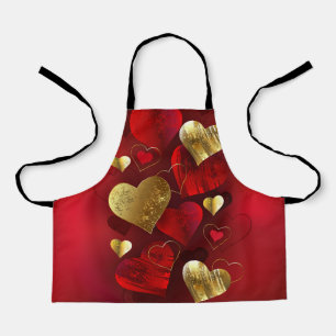 Golden and red valentines apron