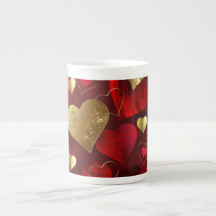 Golden and red valentines bone china mug