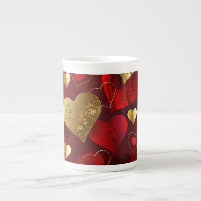 Golden and red valentines bone china mug (Front)