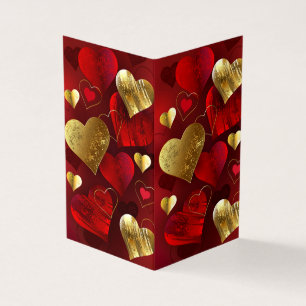Golden and red valentines business card