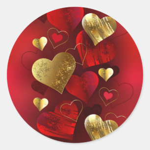 Golden and red valentines classic round sticker