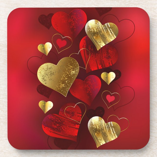 Golden and red valentines coaster (Front)