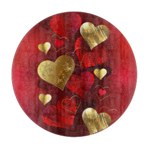 Golden and red valentines cutting board