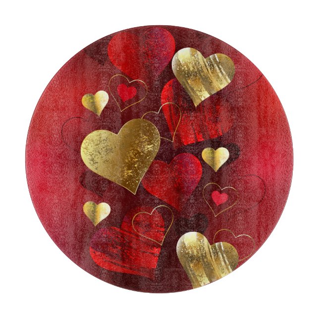 Golden and red valentines cutting board (Front)