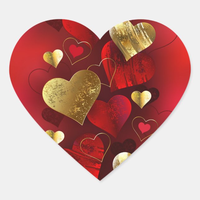 Golden and red valentines heart sticker (Front)