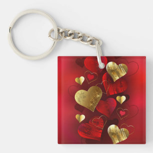 Golden and red valentines key ring