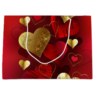 Golden and red valentines large gift bag