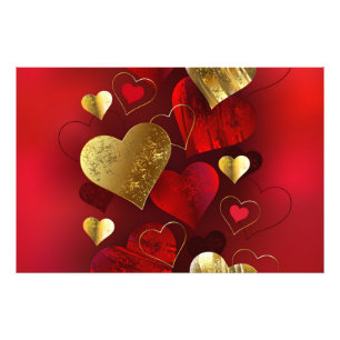 Golden and red valentines photo print