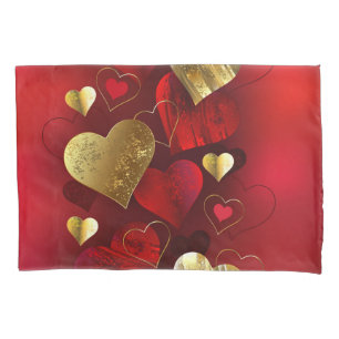 Golden and red valentines pillowcase
