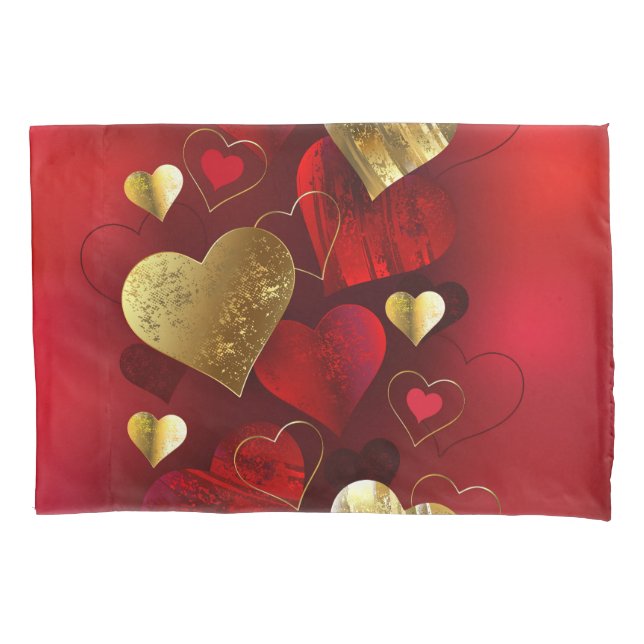 Golden and red valentines pillowcase (Front-Left)